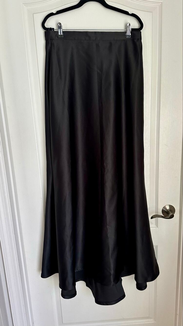 Tadashi Shoji Black Satin A-Line Maxi Skirt - Elegant Formal Evening Sz 14